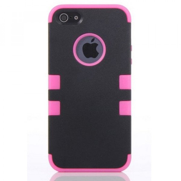 Wholesale iPhone 5 5S Hard Hybrid Case (Black-Hot Pink)